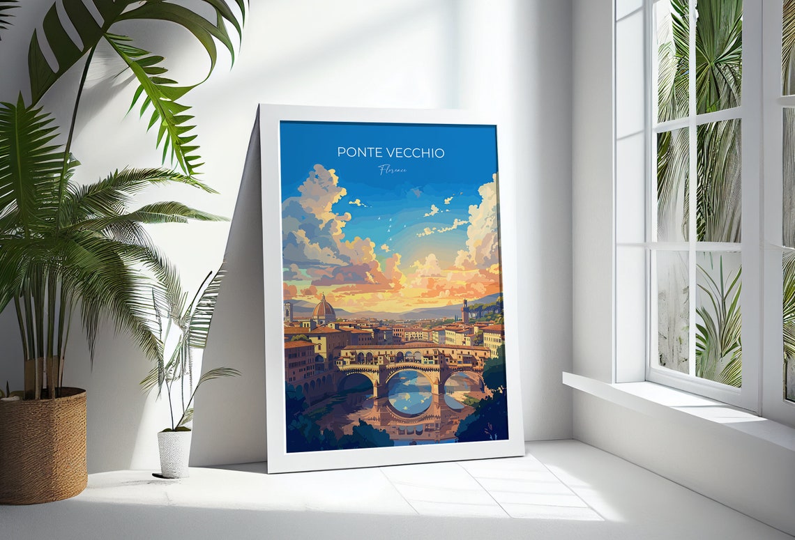 Ponte Vecchio Florence Arno River Golden Sunset View Travel Poster - Image 3