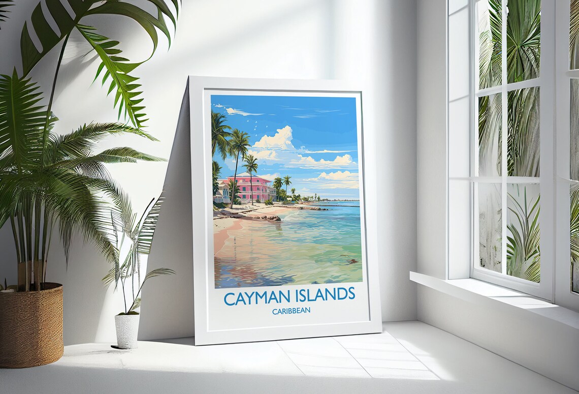 Cayman Islands Caribbean Beach Pink Hotel Vintage Travel Poster - Image 3