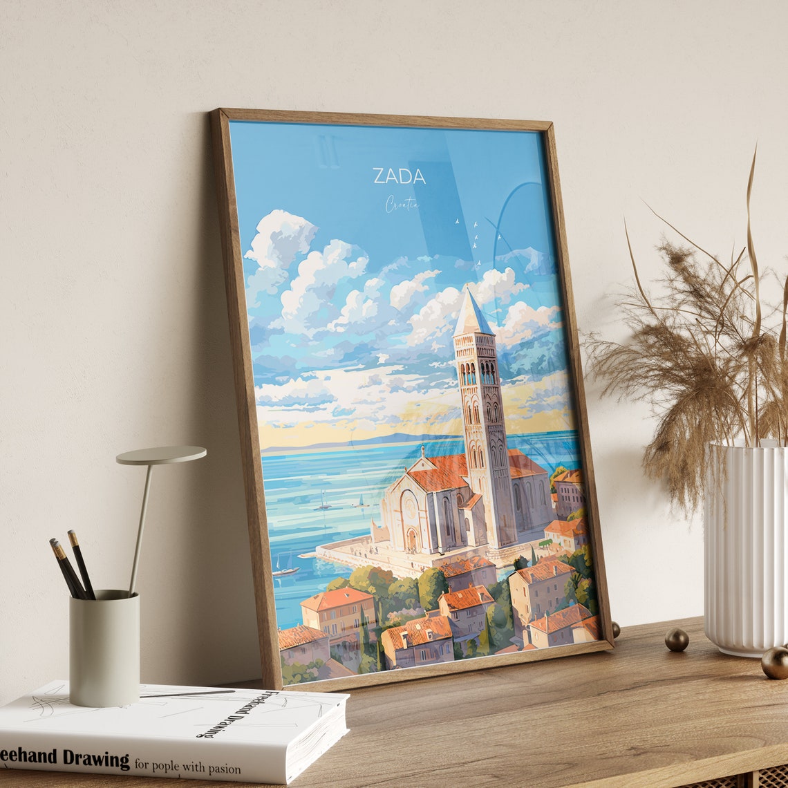 Zada Croatia Cathedral Waterfront Tower Sunset View Art Poster - Image 2