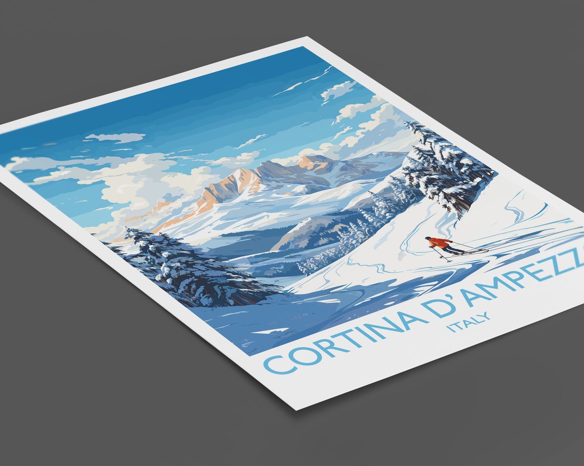 Cortina D'Ampezzo Italy Dolomites Snowy Ski Slope Travel Poster - Image 2