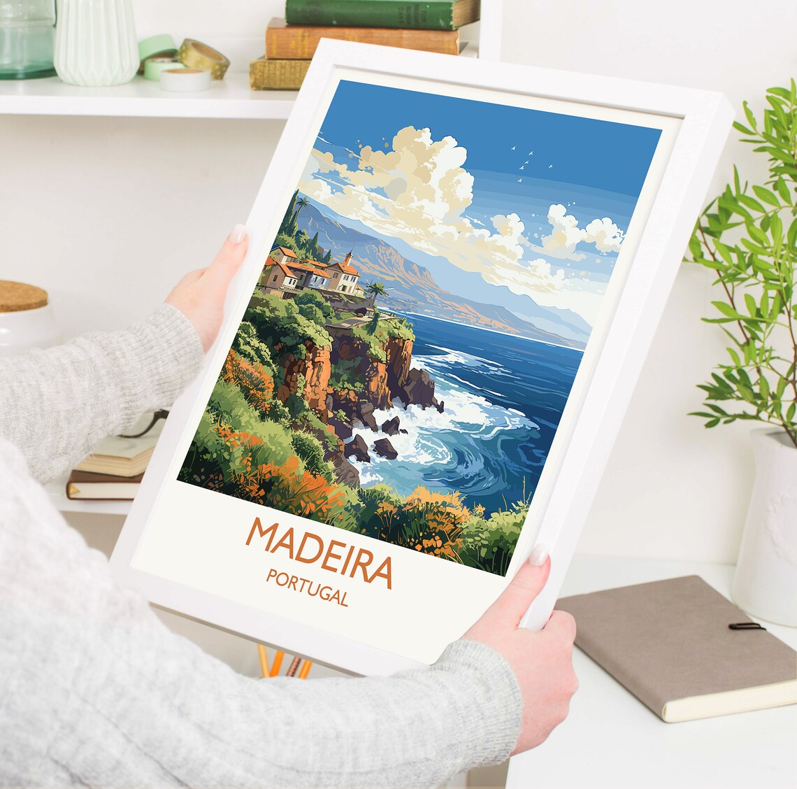 Madeira Portugal Cliffside Village Ocean Waves Coastal Travel Poster - Image 5