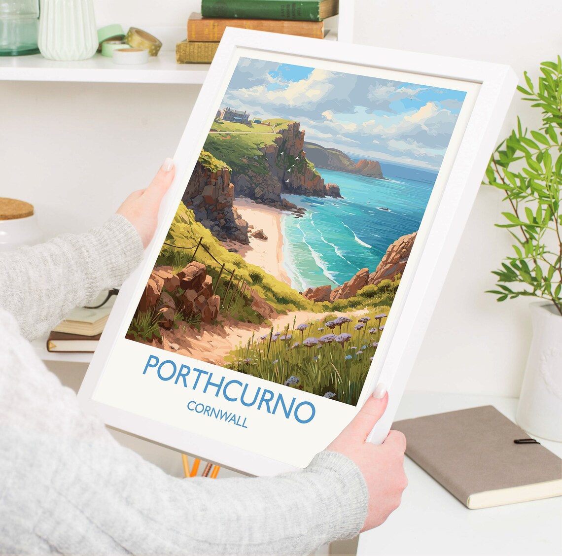 Porthcurno Travel Poster, Cornwall England Art Print - Image 5