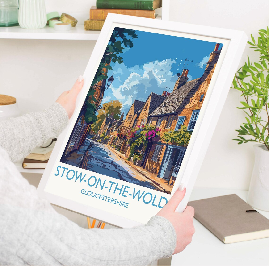 Stow On The Wold Cotswolds Street With Bottom Caption Poster - Image 3