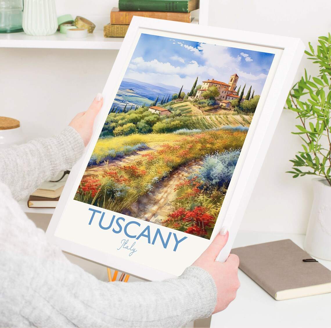 Tuscany Italy Rolling Hills Vineyard Villa Watercolor Poster - Image 5