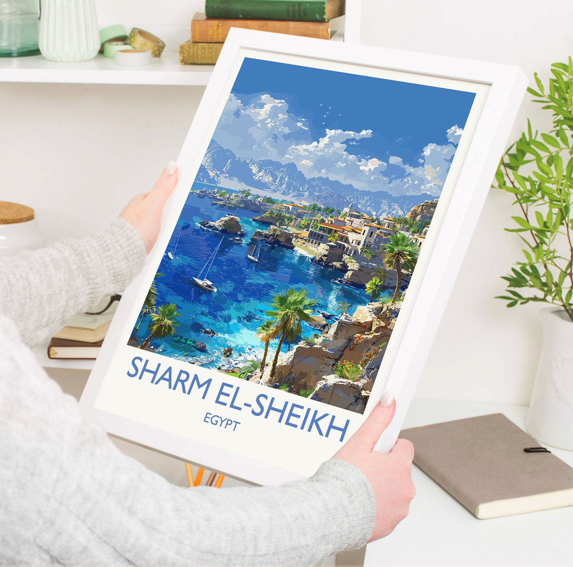 Sharm El Sheikh Egypt Yacht Cove White Border Red Sea Travel Poster - Image 3