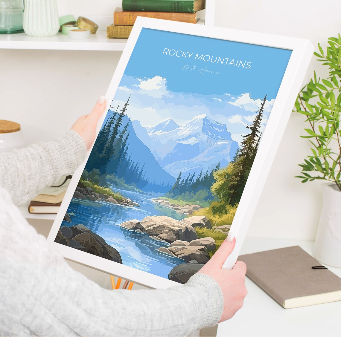 Rocky Mountains Snow Peaks Alpine Lake Travel Poster Wall Decor - Image 5