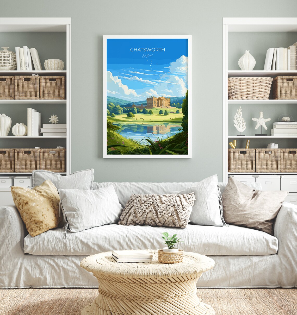 Chatsworth England Travel Poster Stately Home Gardens Lake View - Image 4