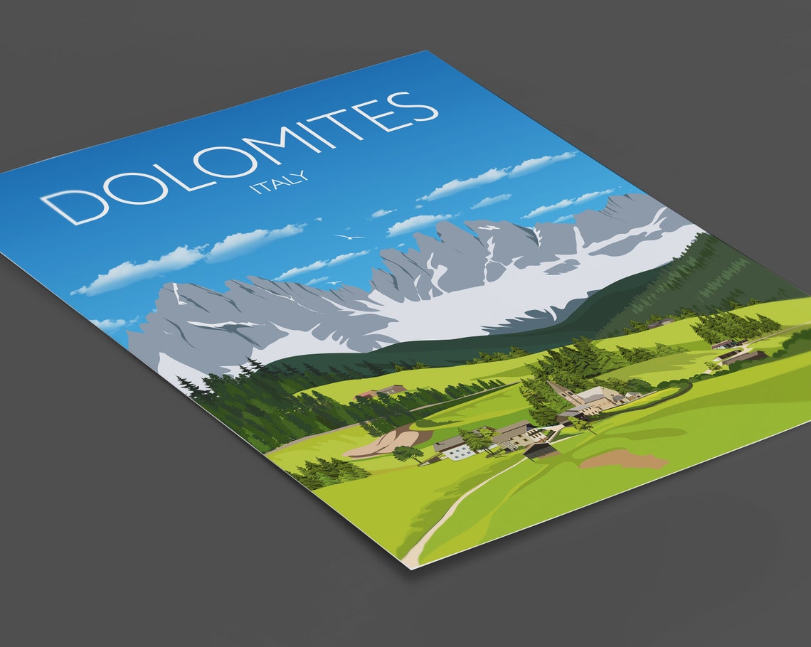 Dolomites Italy Alpine Mountain Valley Village Summer Art Poster - Image 2