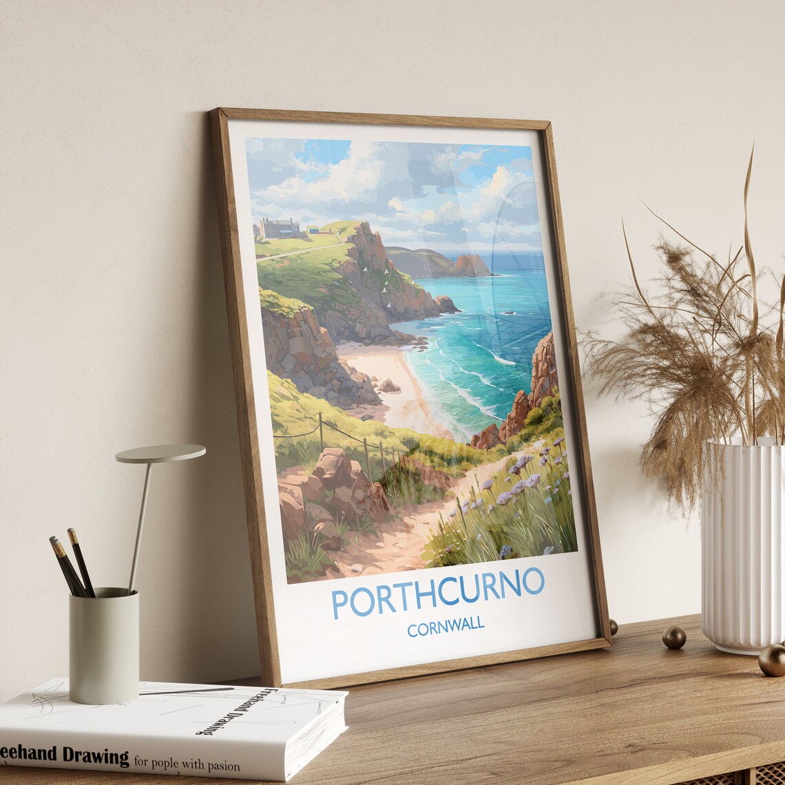 Porthcurno Travel Poster, Cornwall England Art Print - Image 3