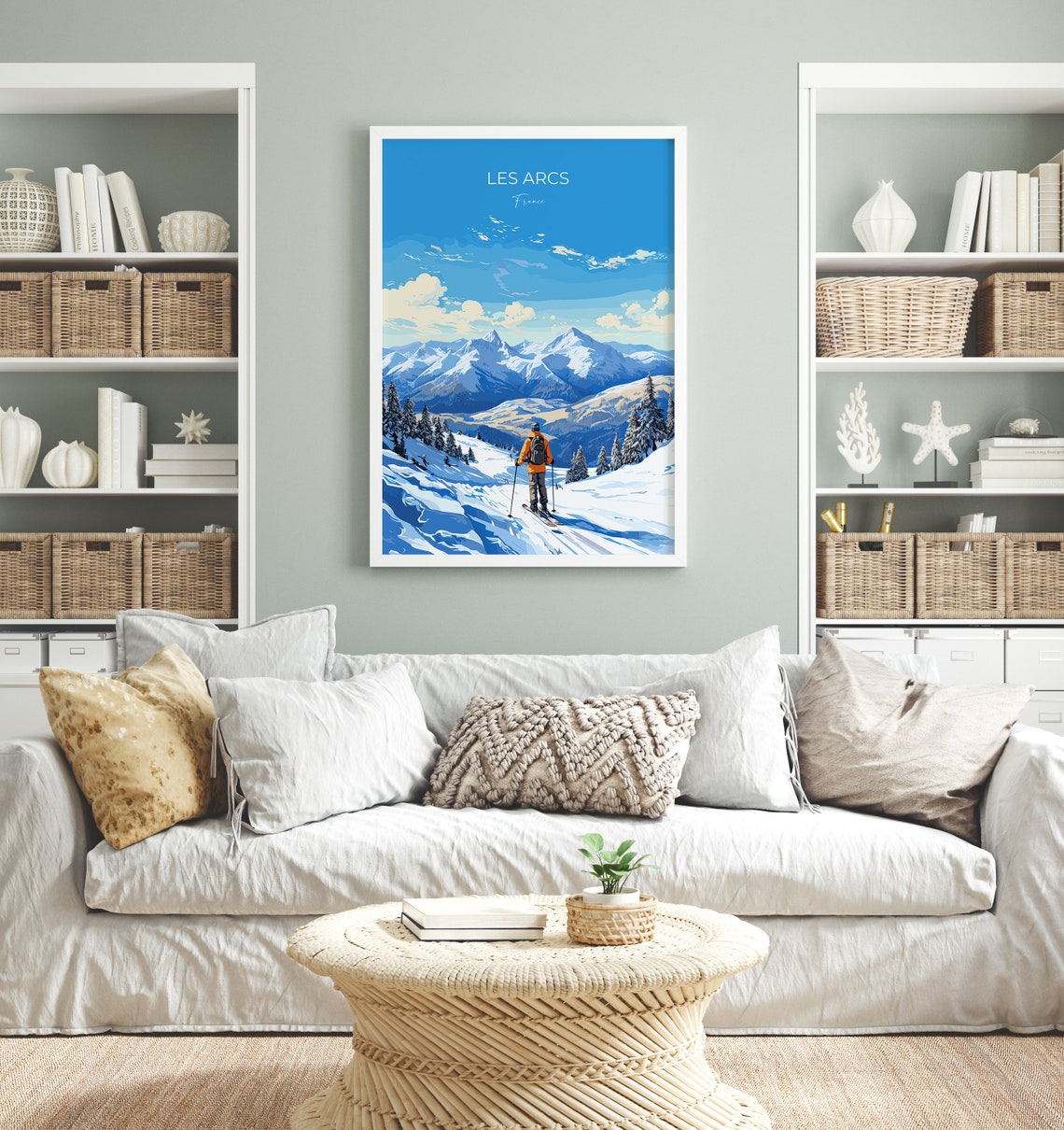 Les Arcs France Alpine Ski Resort Snowy Mountain Peaks Skier Poster - Image 4