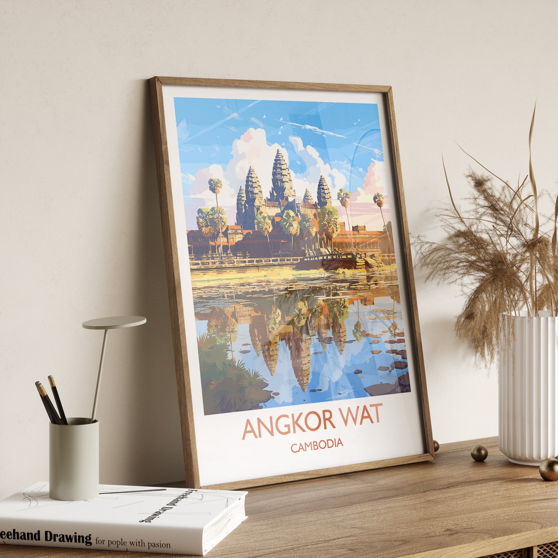 Angkor Wat Cambodia Temple Towers Reflection Sunrise Art Poster - Image 3