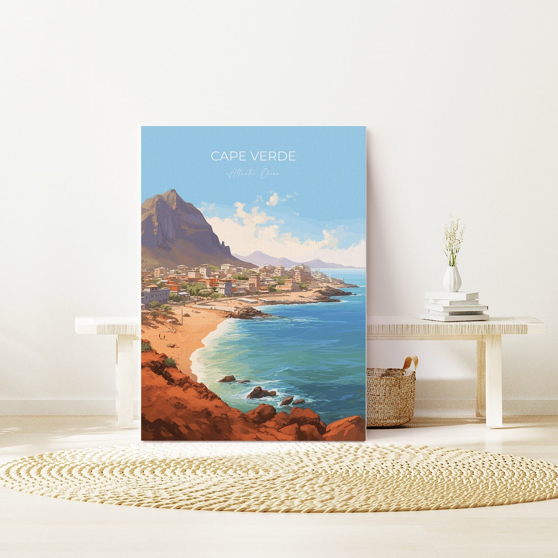 Cape Verde Atlantic Ocean Poster Beach Town Rocky Mountain Coast Scene - Image 3