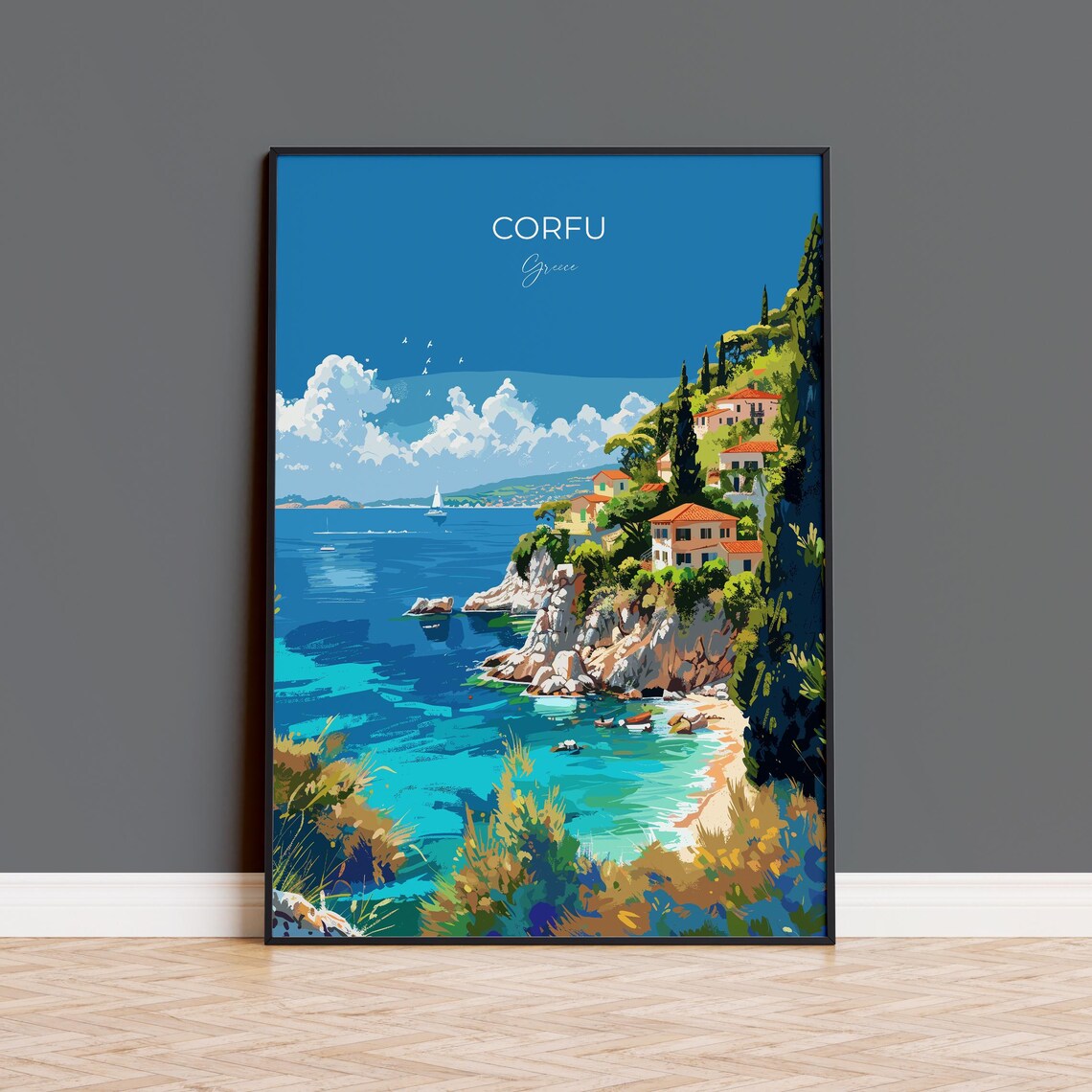 Corfu Travel Poster, Greece Island Art Print