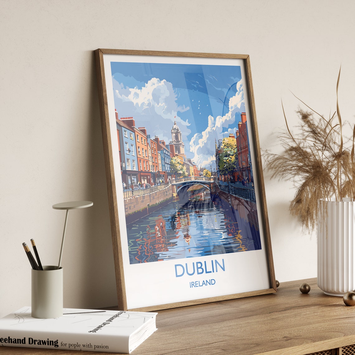 Dublin Ireland River Liffey Bridge Colorful Quays Travel Poster - Image 2