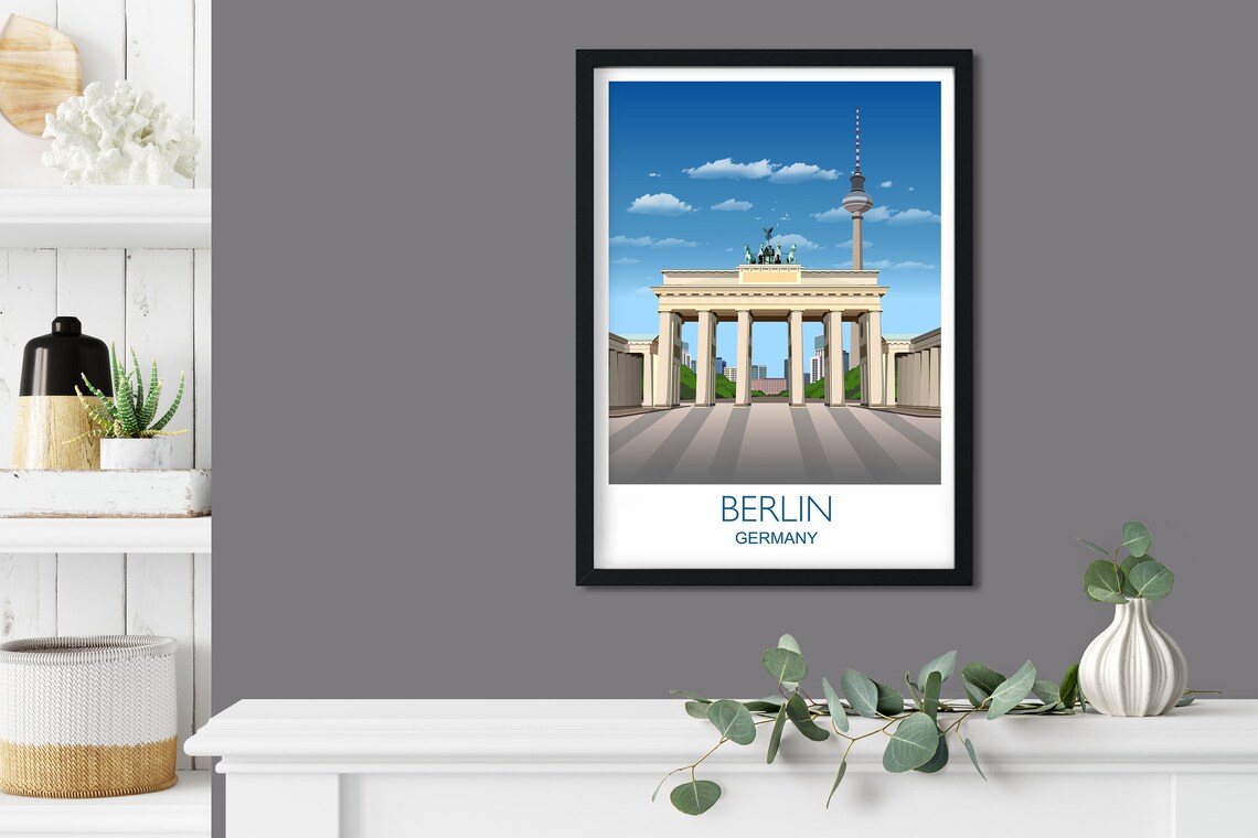 Berlin Germany Brandenburg Gate TV Tower Landmark Scene Art Poster - Image 3