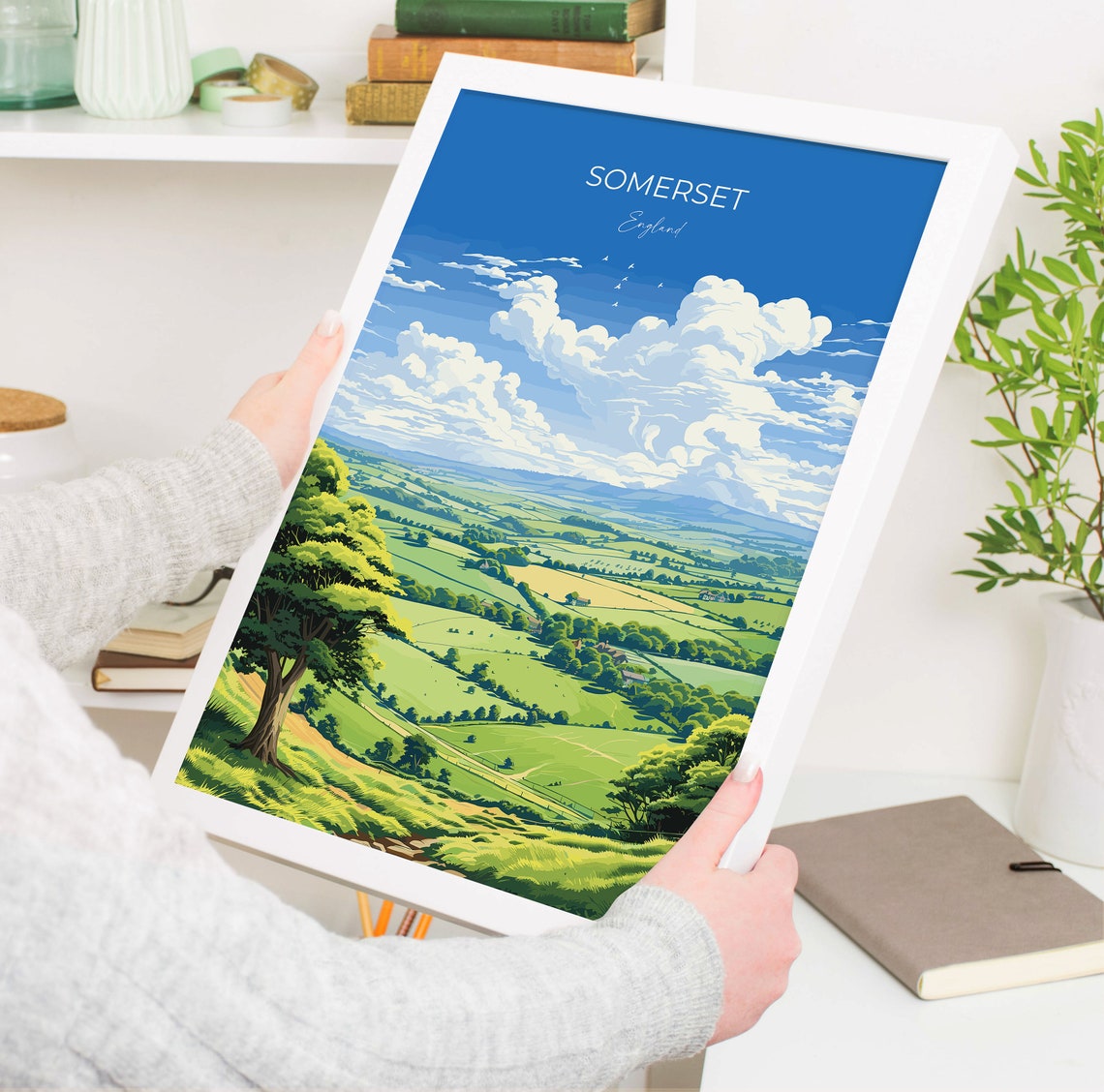 Somerset England Rolling Green Hills Countryside Travel Poster - Image 5