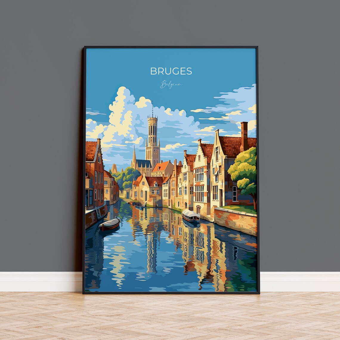 Bruges Belgium Canal Belfry Medieval Old Town View Art Poster