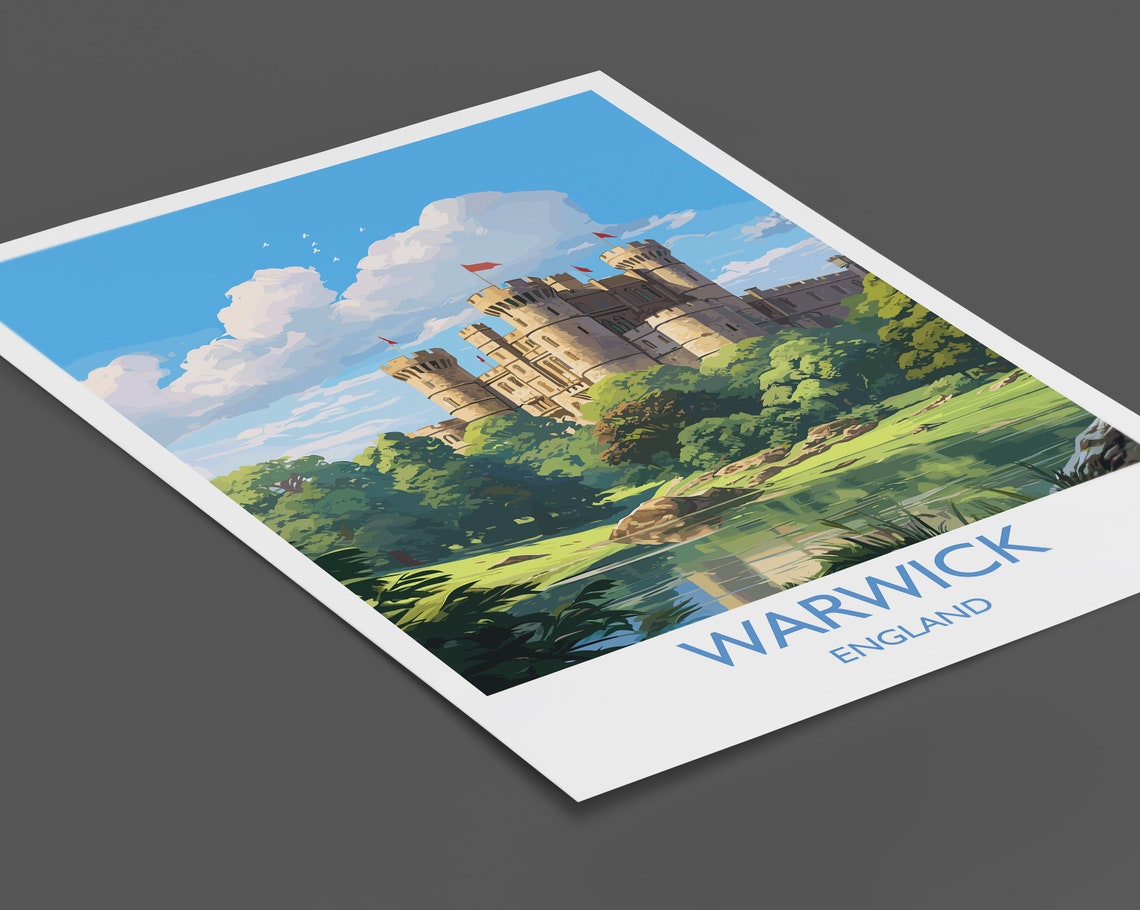 Warwick Castle England Stone Towers Riverside Vintage Travel Poster - Image 2