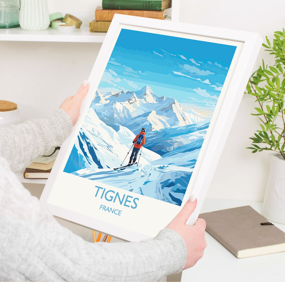 Tignes France Ski Resort Snowy Alpine Peaks Lone Skier Poster - Image 5