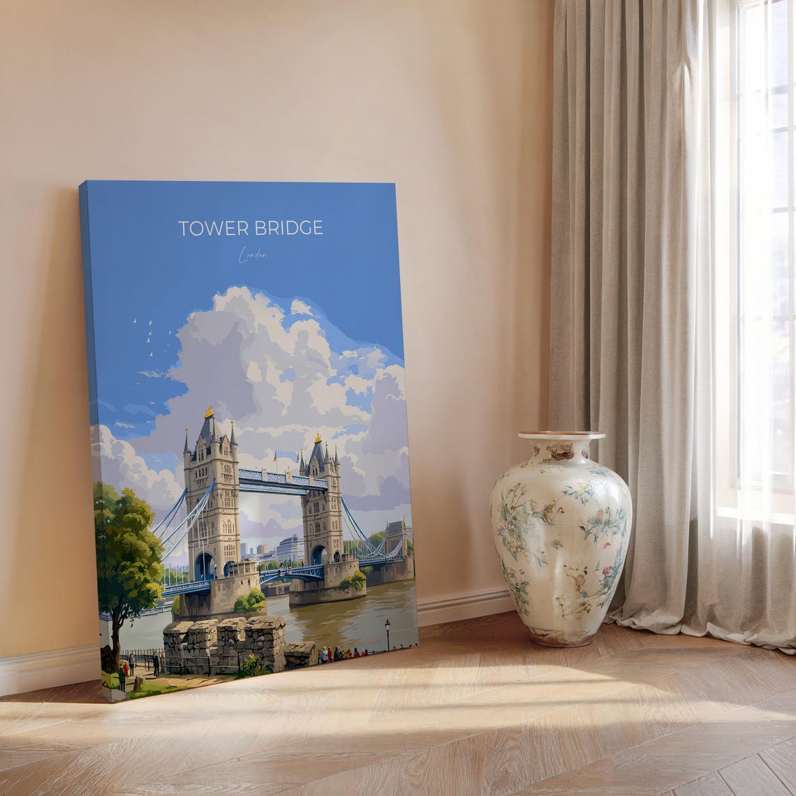 Tower Bridge London Blue Sky Top Lettered Grand Landmark Poster - Image 2