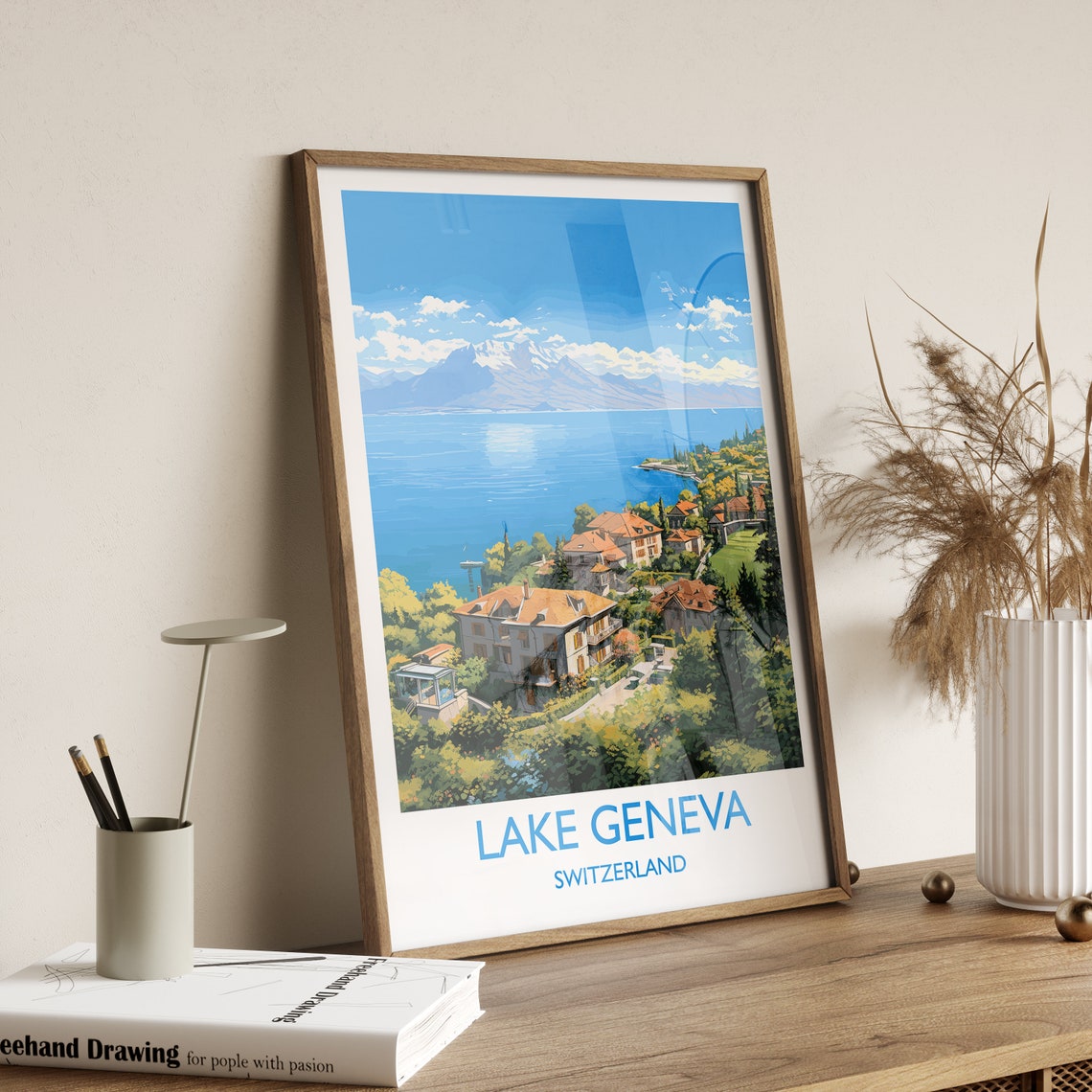 Lake Geneva Travel Print Travel Poster Of Lake Geneva Lake Geneva Art Print Switzerland Wall Print Geneva Gift Lake Geneva Artwork - Image 3