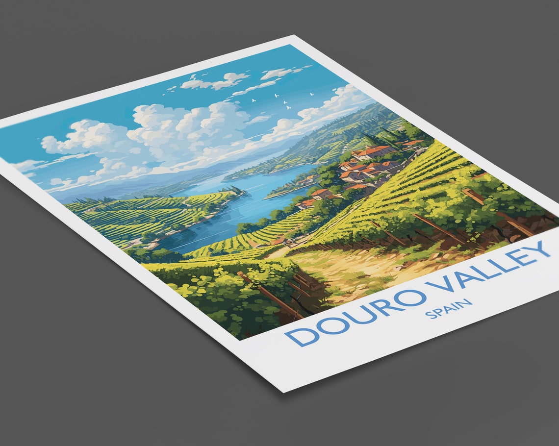 Douro Valley Spain Terraced Vineyards River Village Art Poster - Image 2
