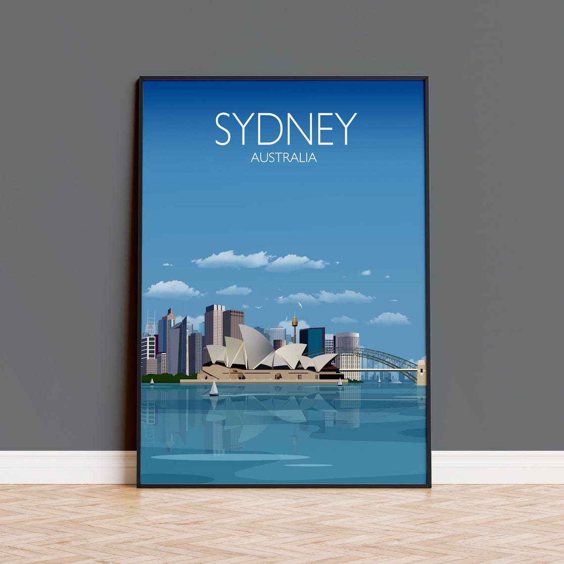 Sydney Australia Opera House and Harbour Bridge Blue Sky Poster