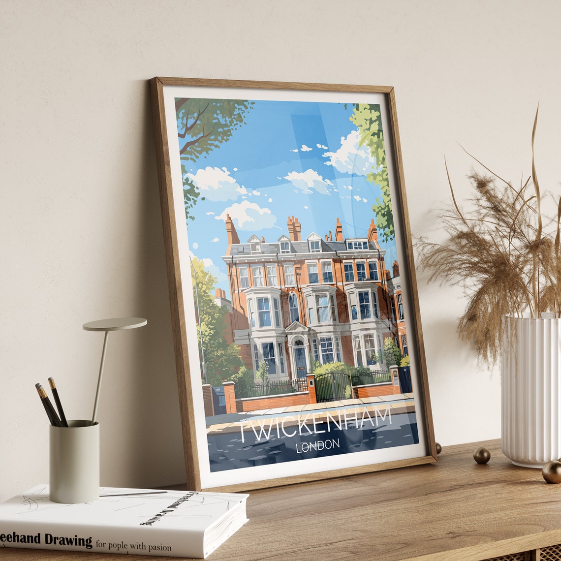 Twickenham London Grand Victorian Villa Sunny Facade Travel Poster - Image 2