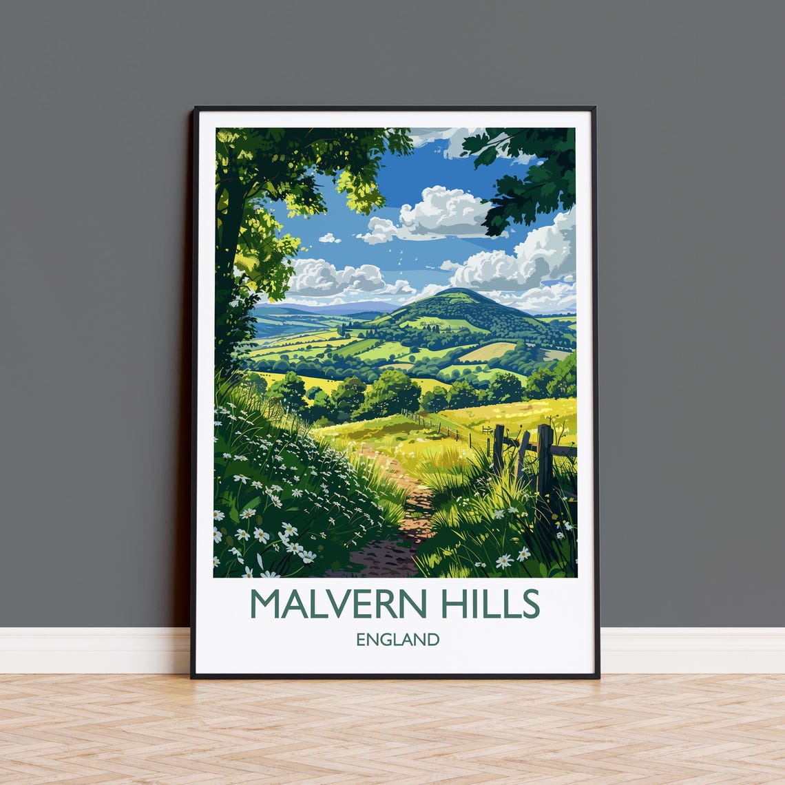 Malvern Hills Meadow Path Wildflowers Poster With White Border