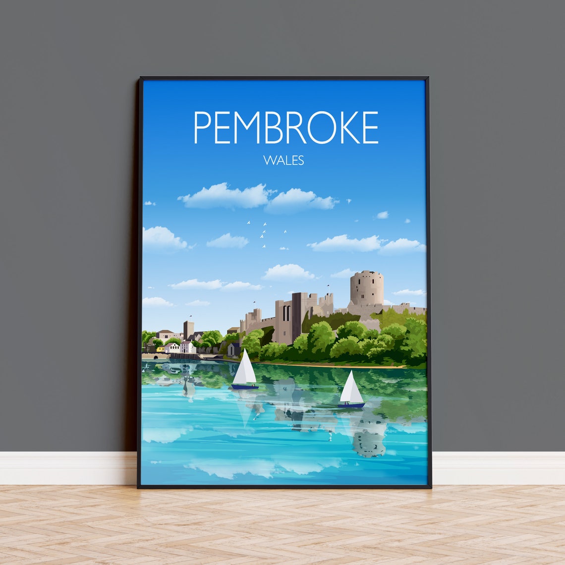 Pembroke Travel Print Travel Poster Of Pembroke Wales Pembrokeshire Art Gift Wales Art Lovers Gift Wall Art Print