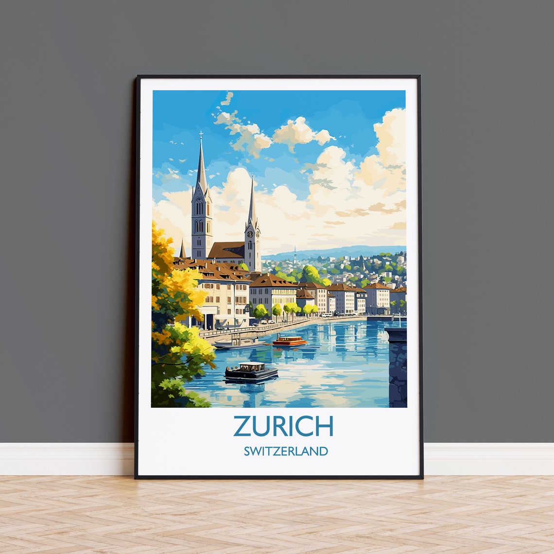 Zurich Travel Poster Travel Print Of Zurich Switzerland Swiss Art Zurich Gift Wall Art Print