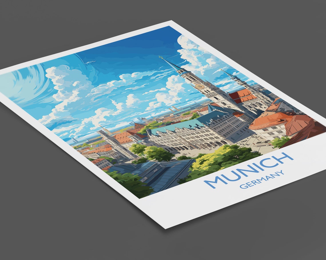Munich Germany Historic Rooftops Church Spires Cityscape Travel Poster - Image 2