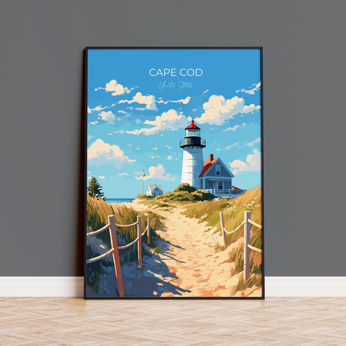 Cape Cod United States Lighthouse Sandy Dunes Path Art Poster