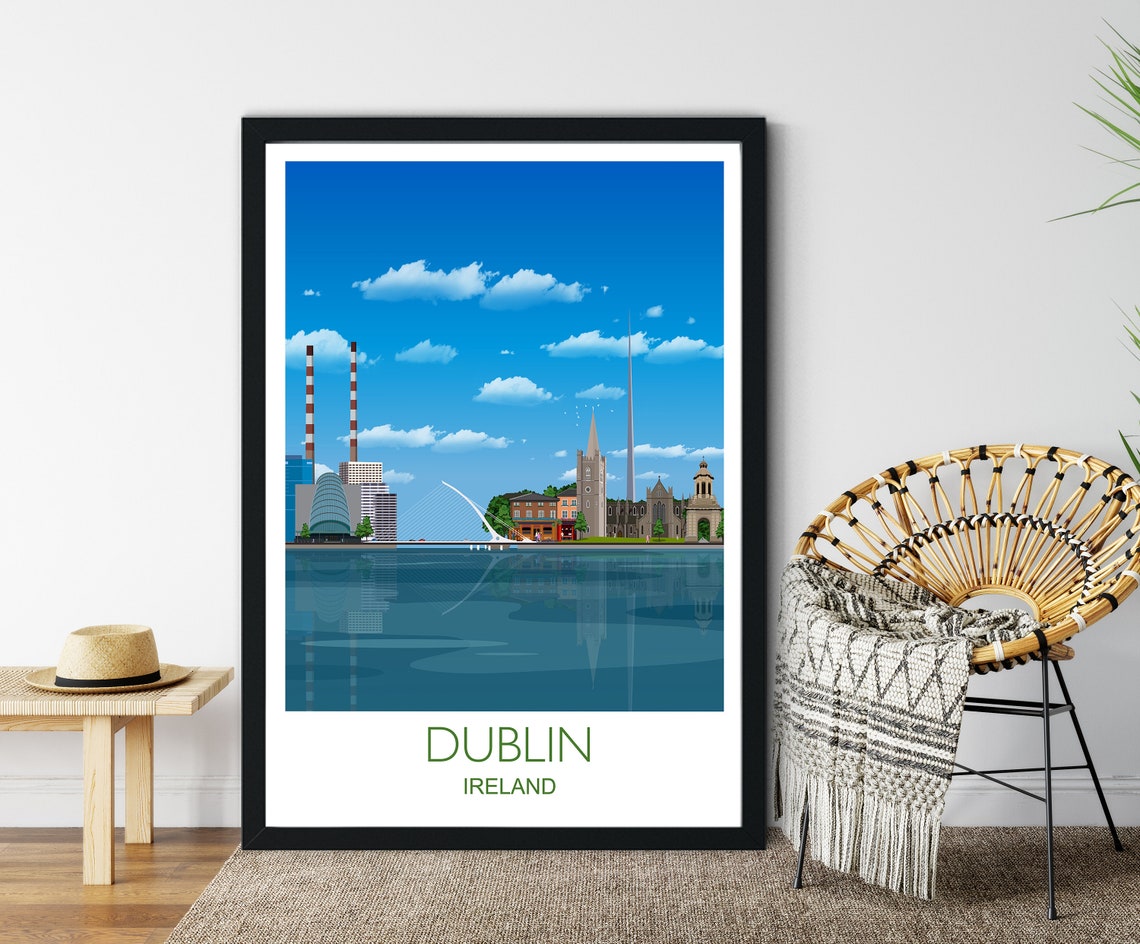 Dublin Ireland Harbor Skyline Bridge Modern City Travel Poster