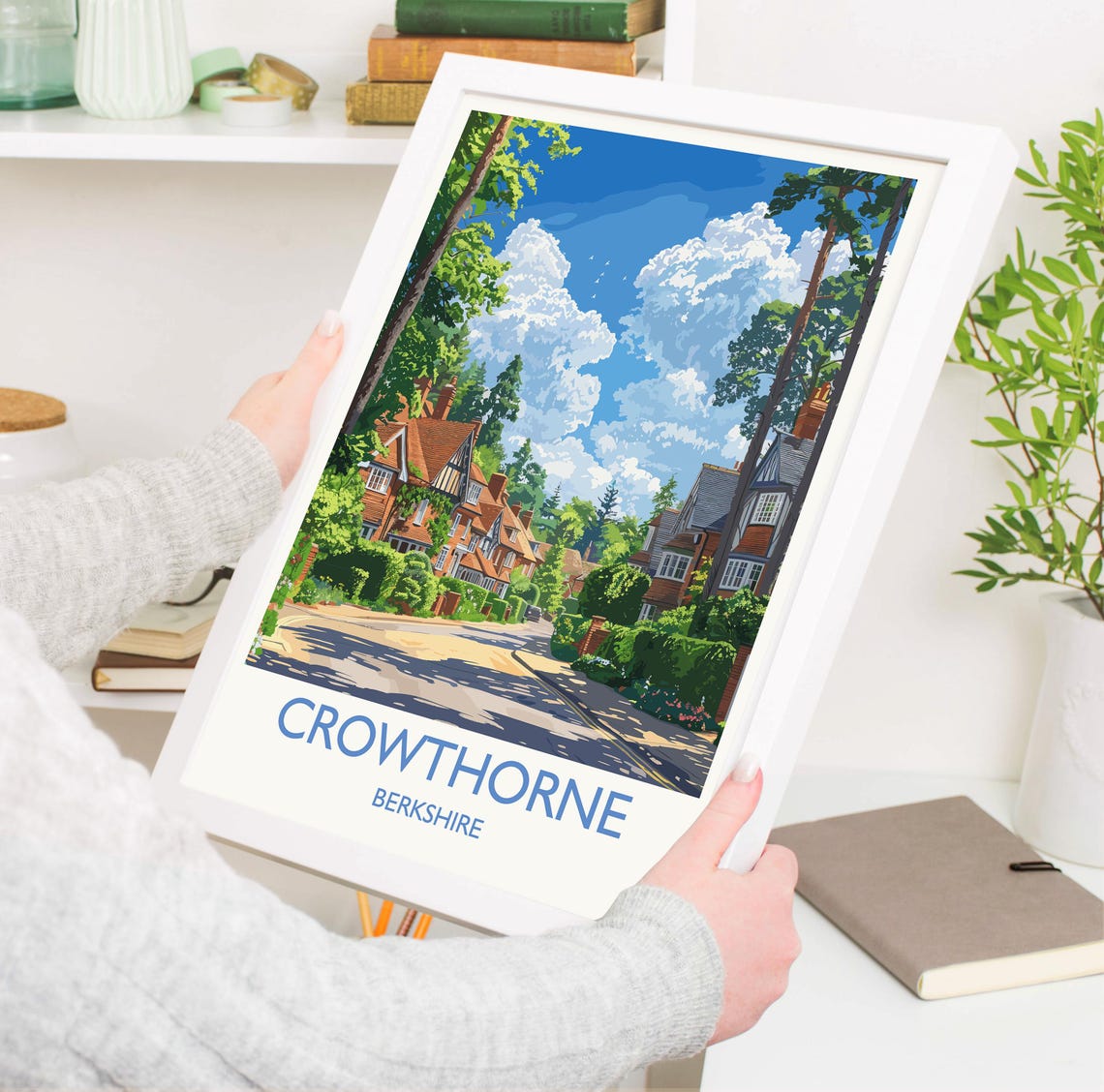 Crowthorne Berkshire Tall Pine Trees Street Retro Travel Poster - Image 3