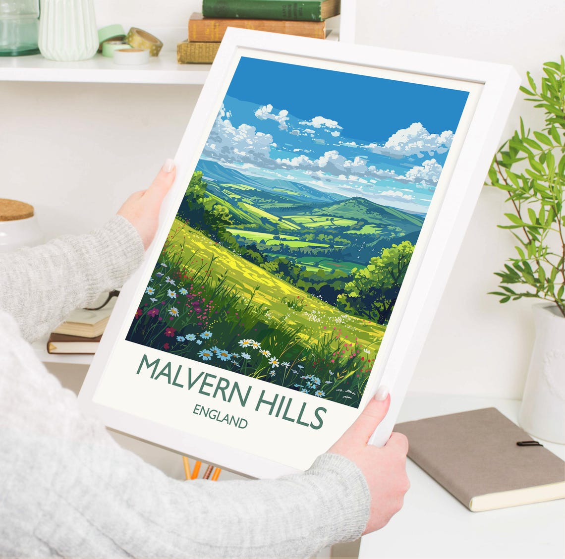 Malvern Hills Countryside Travel Poster With White Border Art - Image 3