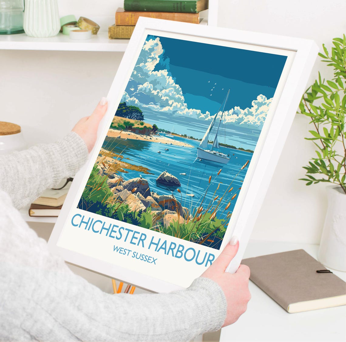Chichester Harbour Sailboat Scene Poster With White Border Art - Image 3