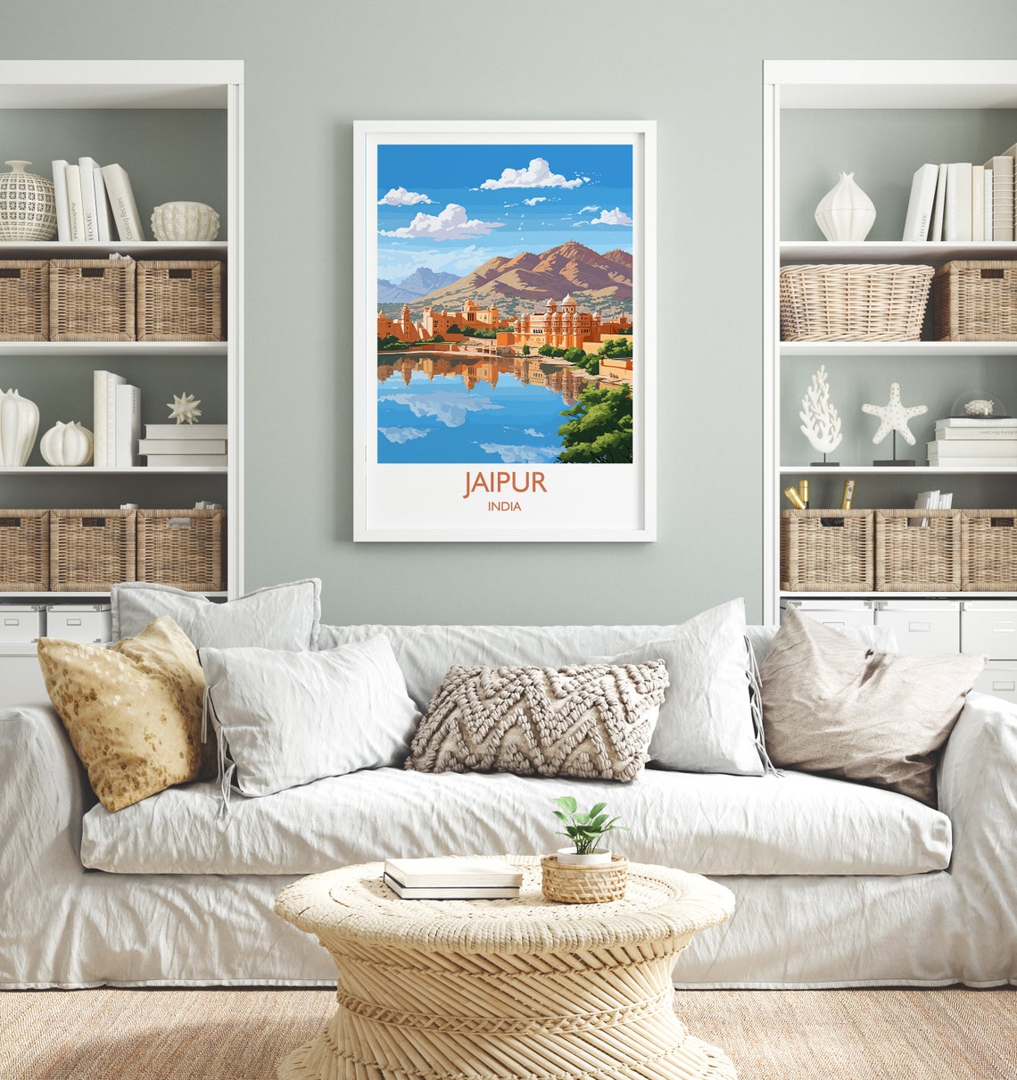 Jaipur India Pink Palace Lake Reflection Mountain Art Poster - Image 4