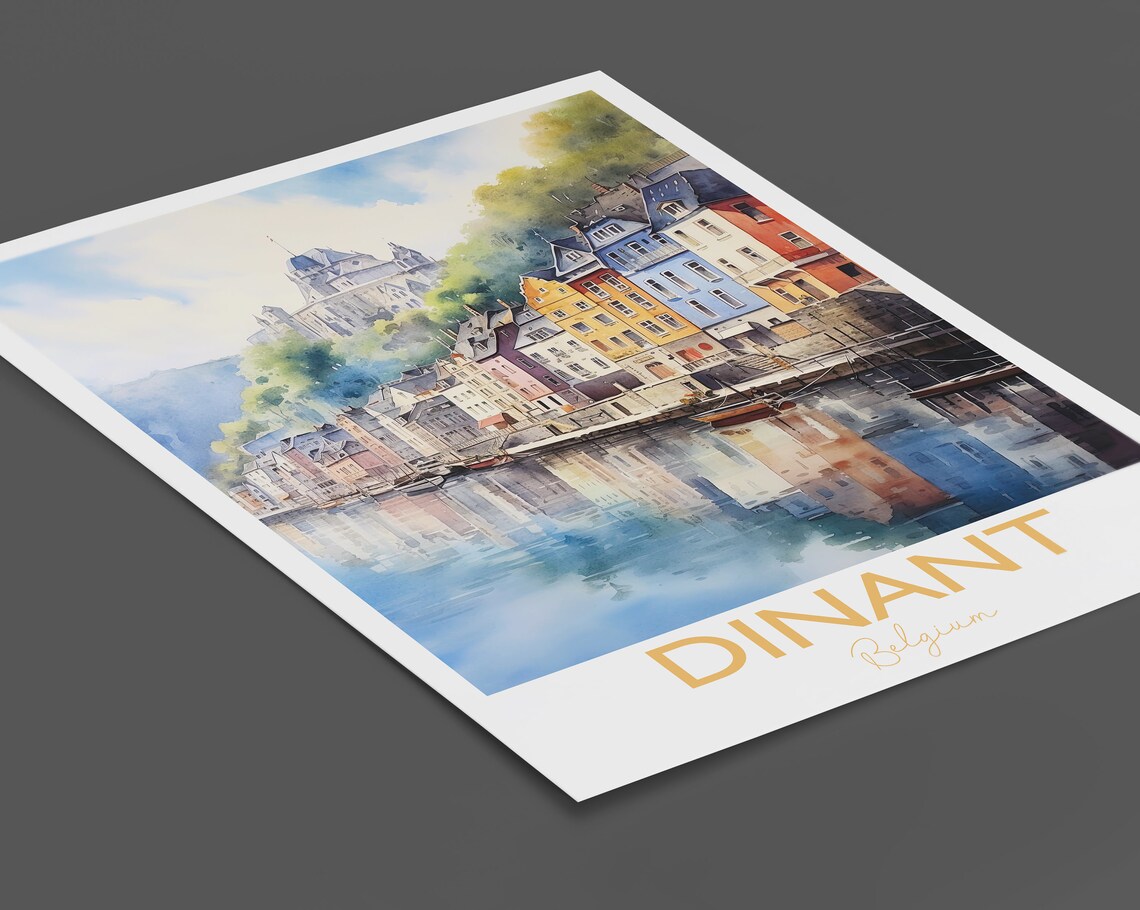 Charming Dinant Belgium Riverside Watercolor Town Art Poster - Image 2