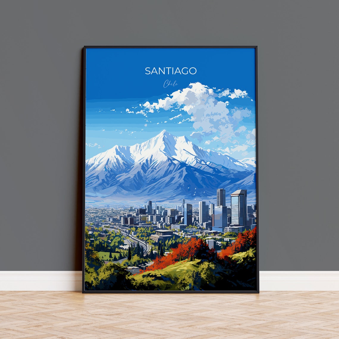 Santiago Travel Print Wall Art Travel Poster Of Santiago Santiago Art Gift Chile Art South America Art Lovers Gift