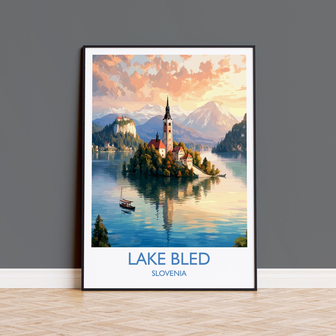 Lake Bled Travel Poster, Slovenia Wall Art Print