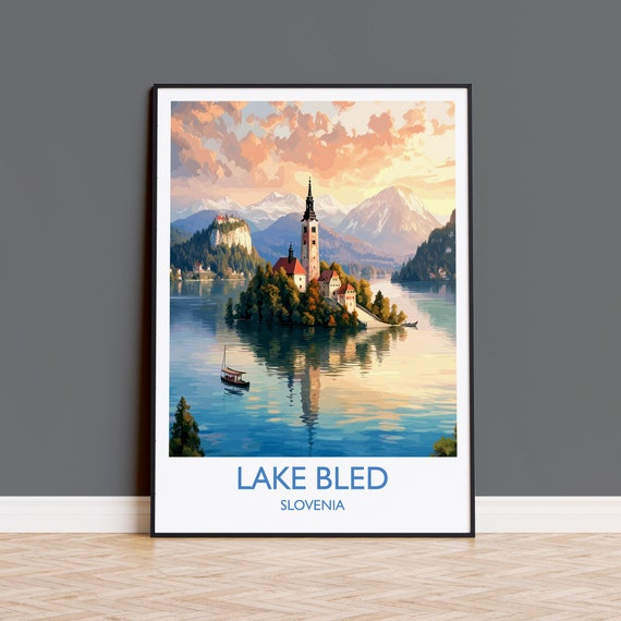 Lake Bled Travel Poster, Slovenia Wall Art Print