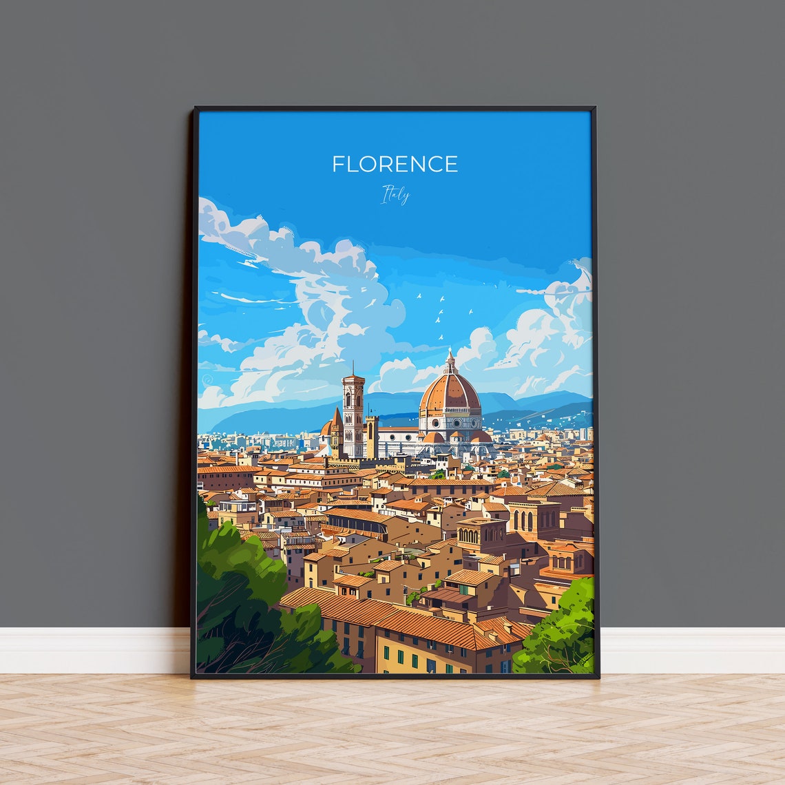 Florence Italy Duomo Red Dome Rooftops Skyline Travel Poster