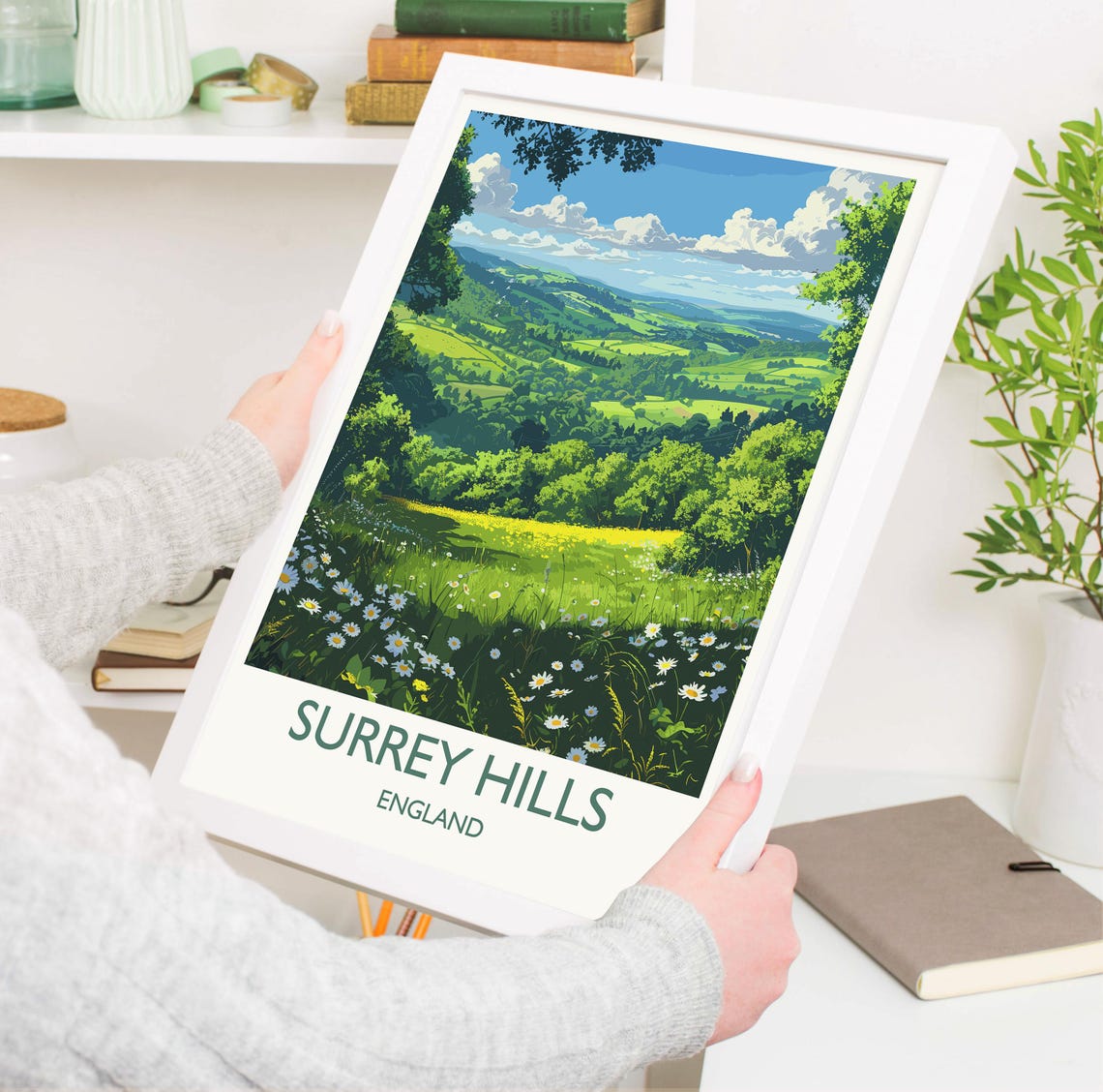 Surrey Hills England Rolling Green Valley Summer Meadow Poster - Image 3