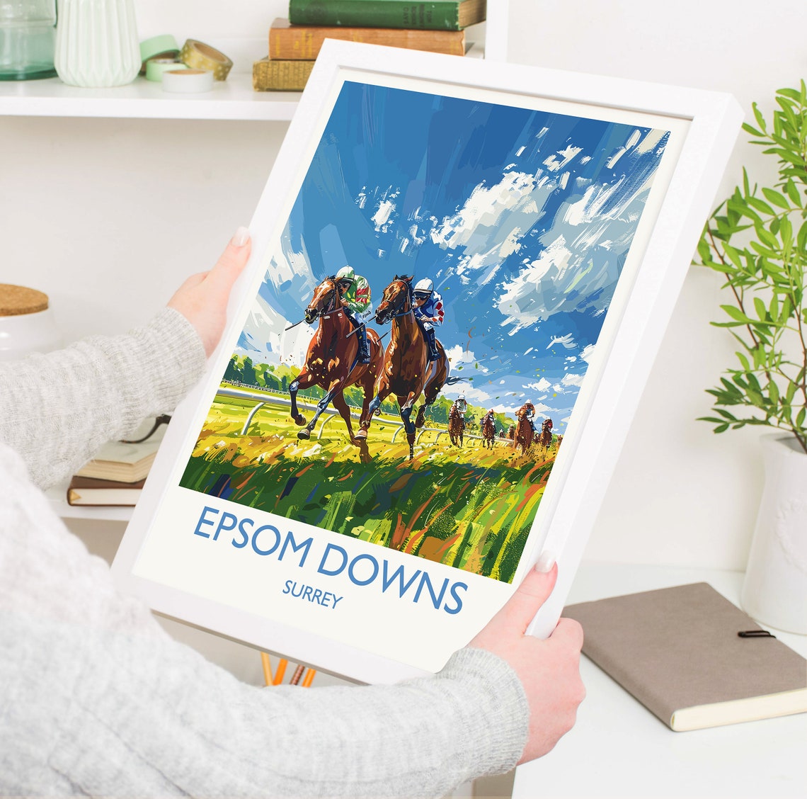Epsom Downs Surrey Horse Racing Sprint Painted Action Poster - Image 5