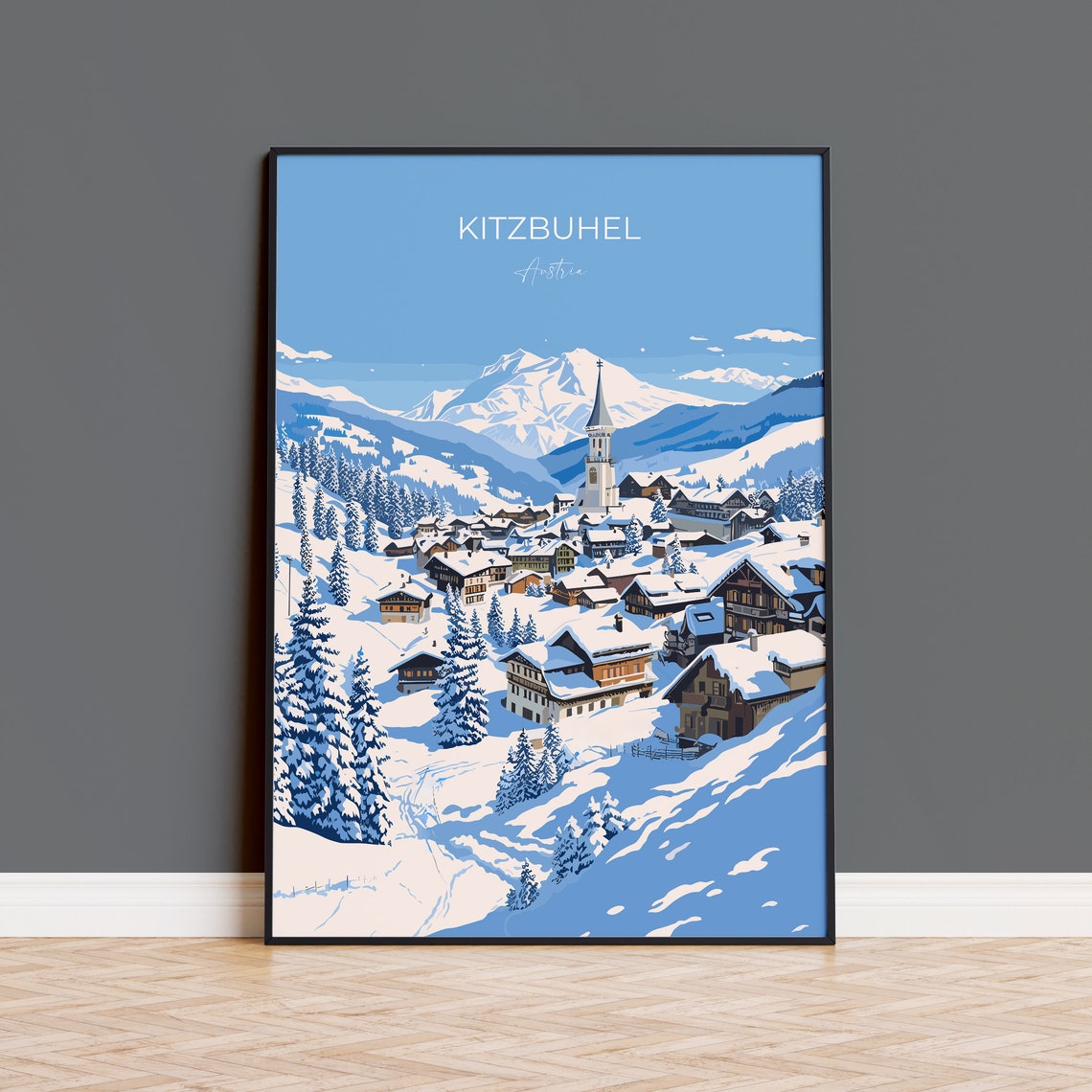 Kitzbuhel Austria Winter Village Snowy Alps Ski Resort Poster