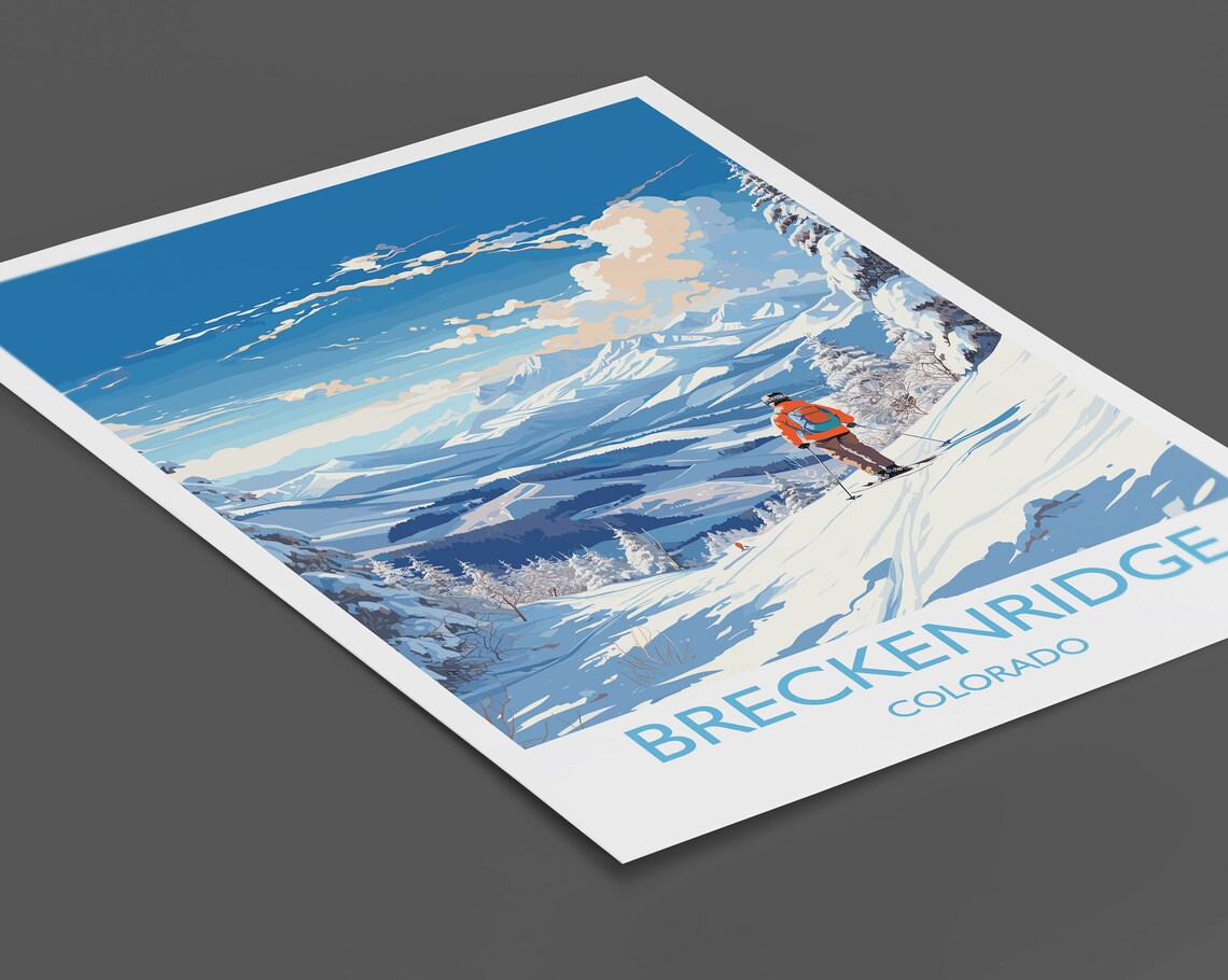 Breckenridge Colorado Skier Blue Slope Mountain Winter Travel Poster - Image 2