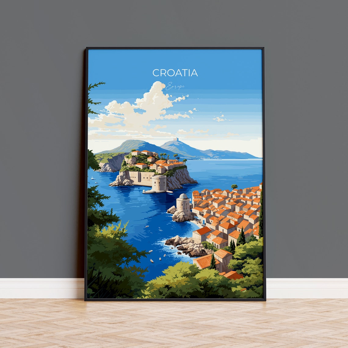 Croatia Travel Print Travel Poster Of Croatia Croatia Art Gift Dalmatian Coast Gift Europe Wall Art Travel Gift