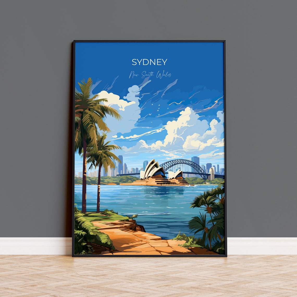 Sydney Opera House Harbour Bridge Sunny Waterfront Travel Poster