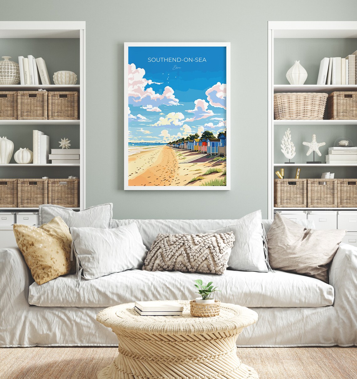 Southend On Sea Essex Beach Huts Footprints Sunny Shore Travel Poster - Image 4